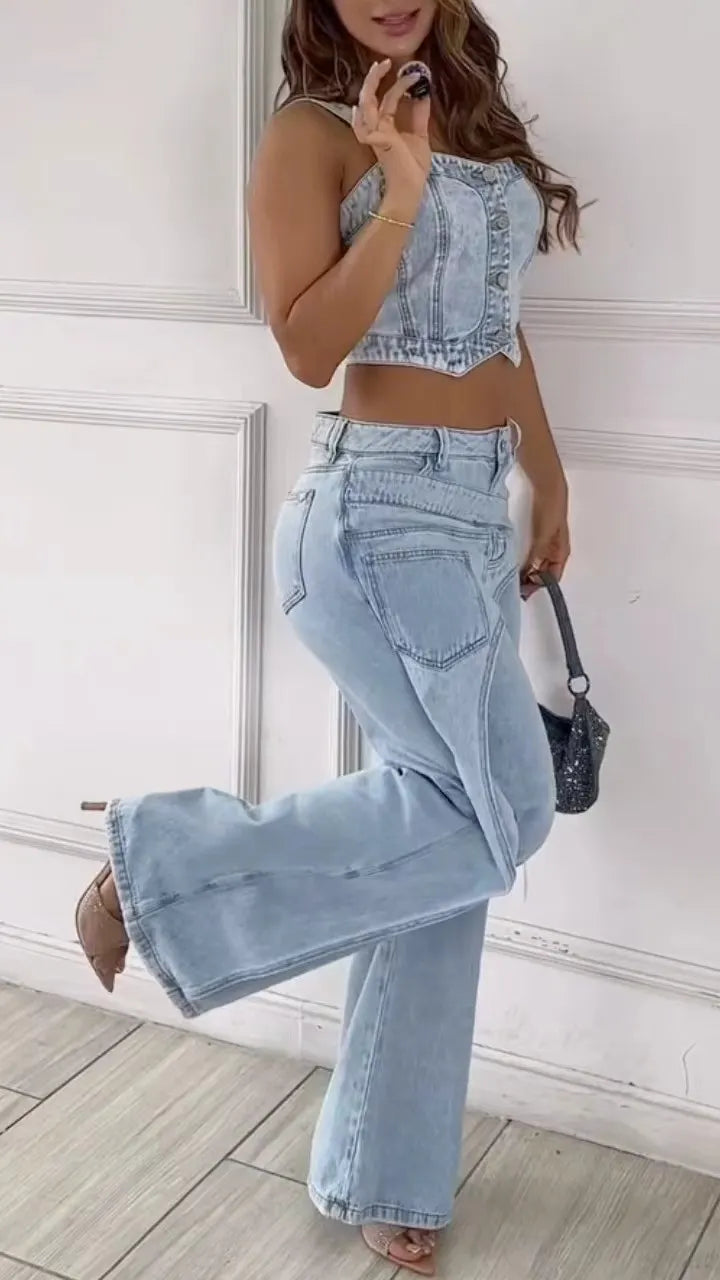 Light Wash Denim Corset Co-Ord Set