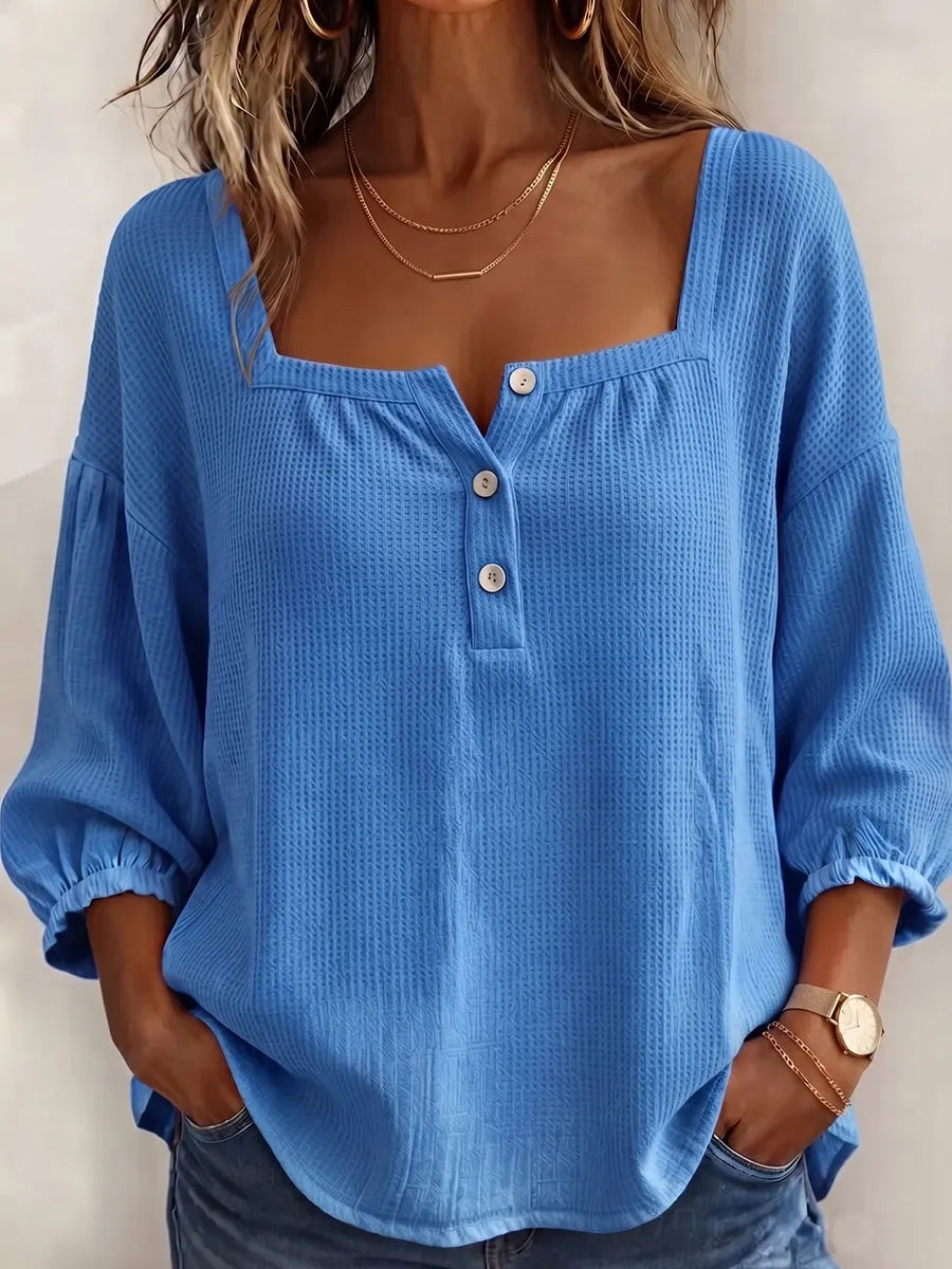 Relaxed Cozy Square-neck Waffle Knit Top