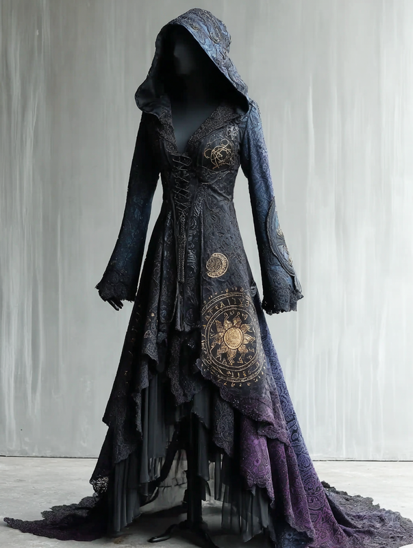Halloween Gradient Magic Circle Embroidered Hooded Dress ebaa