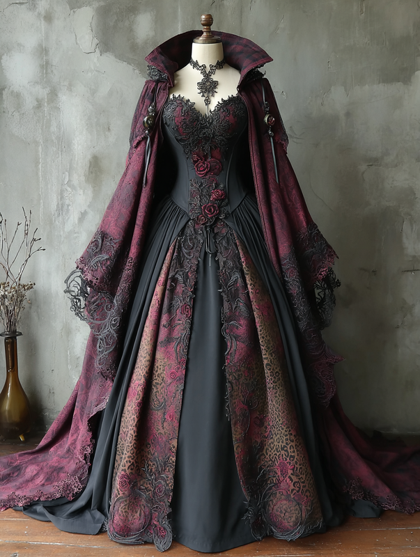 WOMEN'S HALLOWEEN PARTY CONTRAST COLOR LOOSE WIDE SLEEVE CAPE DRESS a2c0