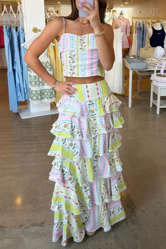 Pastel Floral Tiered Two-Piece Set
