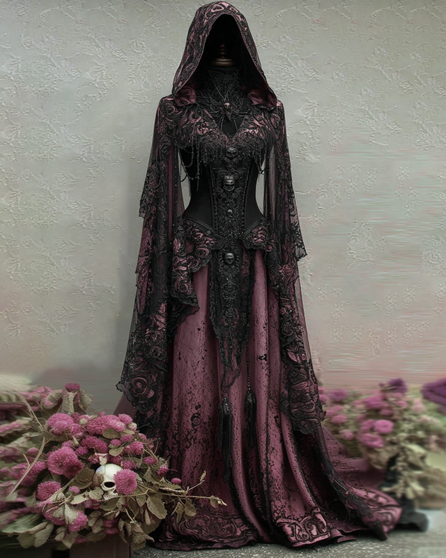 Halloween Themed Contrasting Lace Patchwork Dress 150f