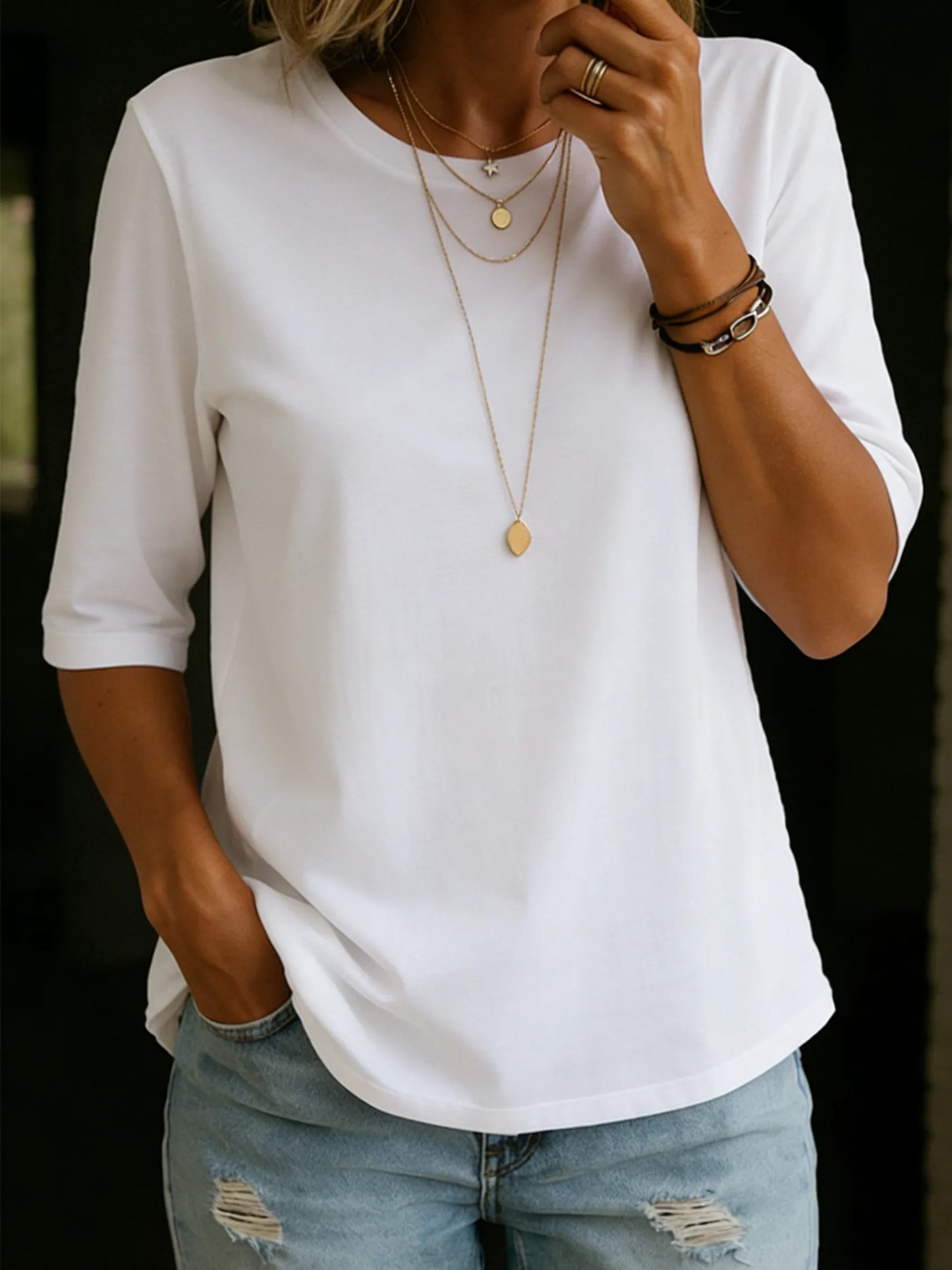 Cozy Minimalist Half-sleeve 100% Cotton T-shirt