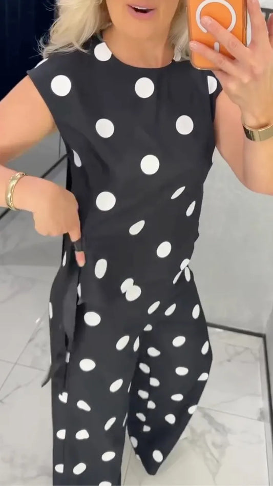 Polka Dot Top & Wide Leg Pants Co-Ord Set