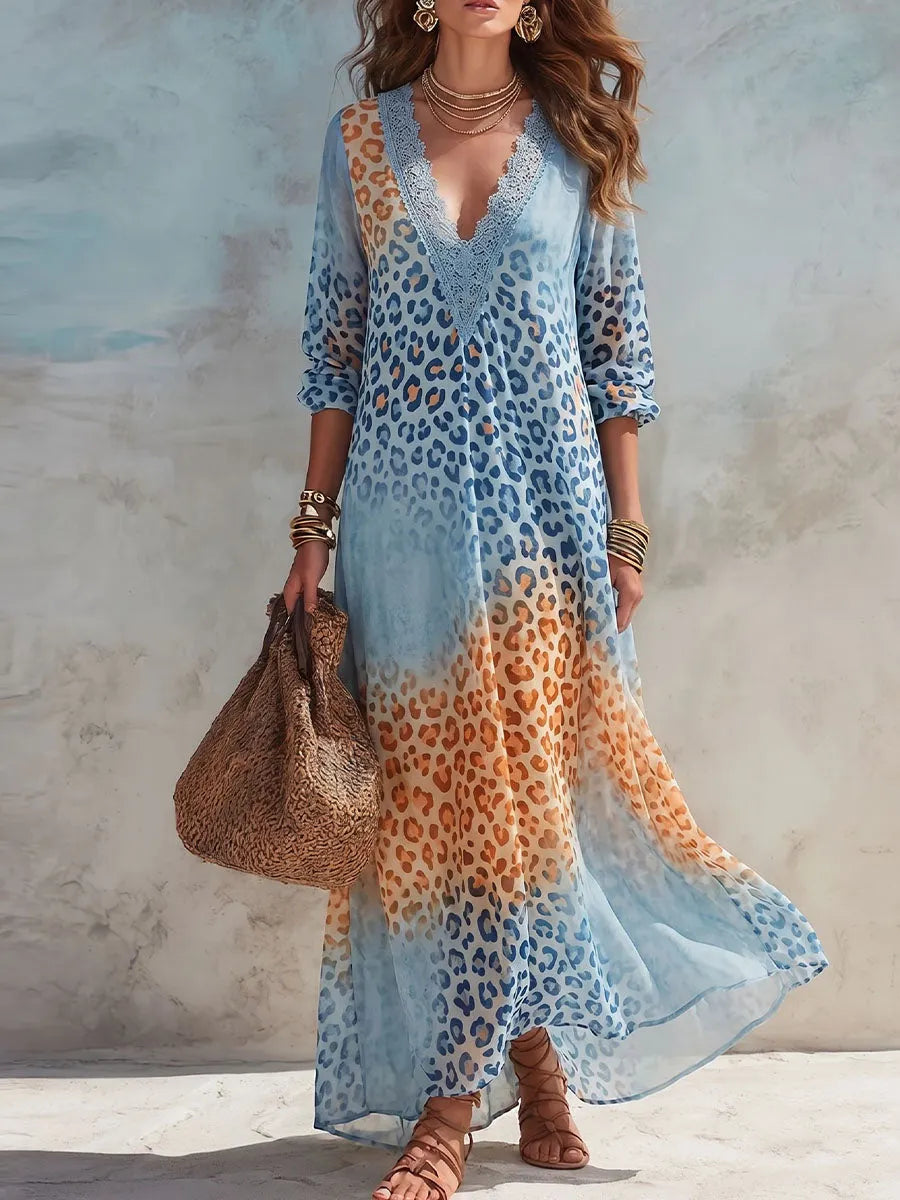 Vintage Art Comfortable Fabrics Patchwork Chiffon Dress