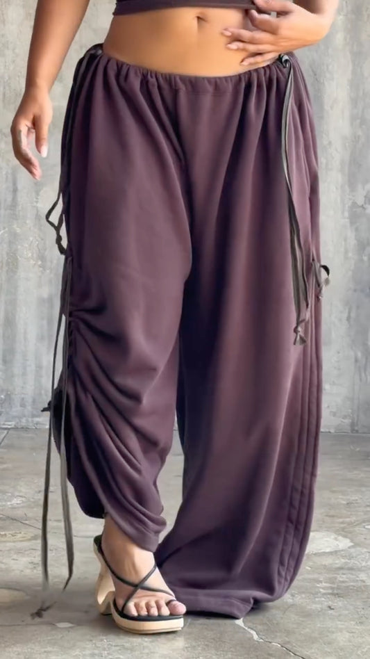 Drawstring Ruched Wide Leg Pants