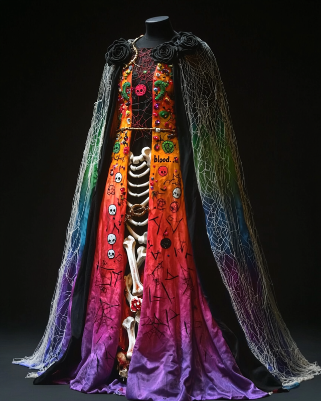 Women's Halloween Bat Wing Sleeve Contrast Color Exaggerated Cape 777a