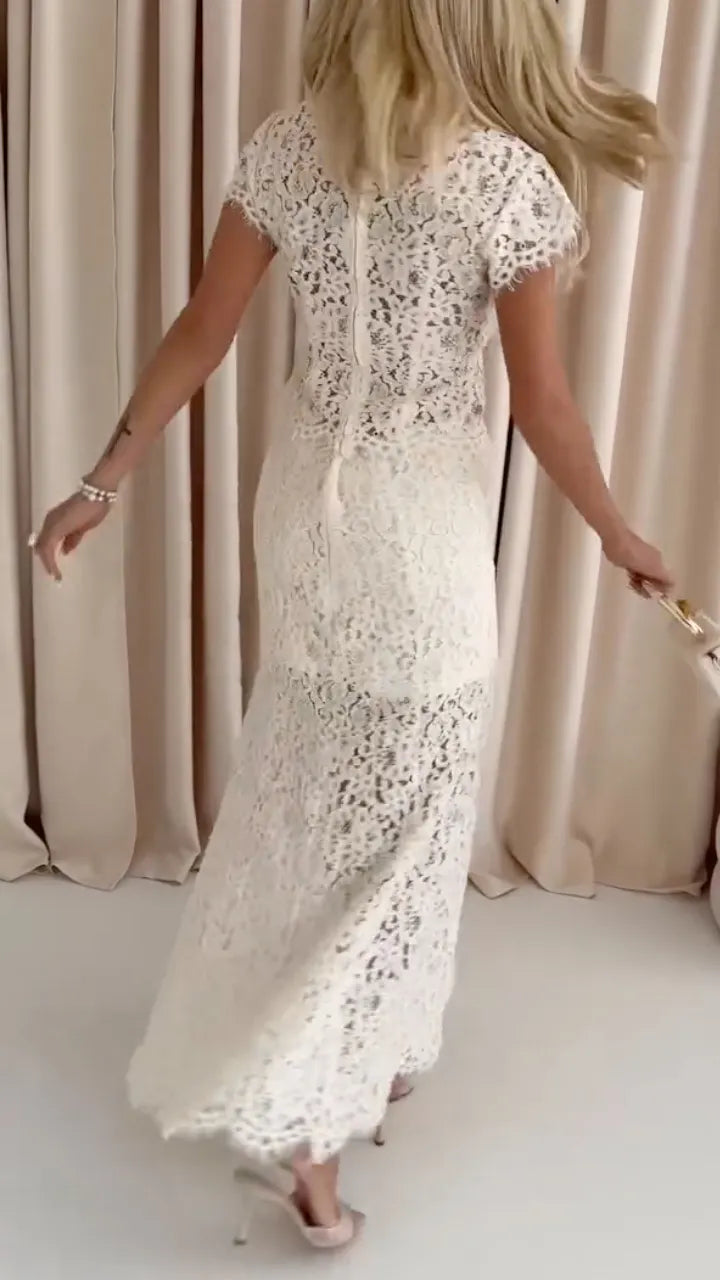 Cream Lace Top & Midi Skirt Co-Ord Set