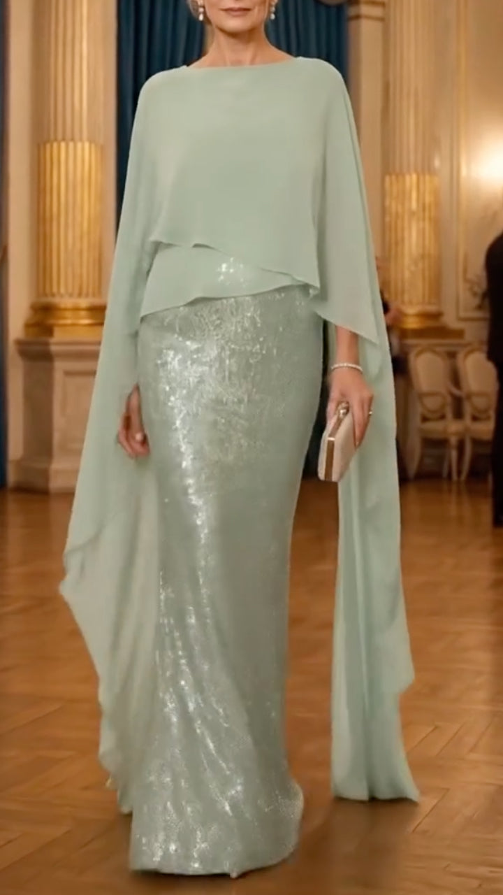 Mint Green Capelet Sequin Mermaid Gown