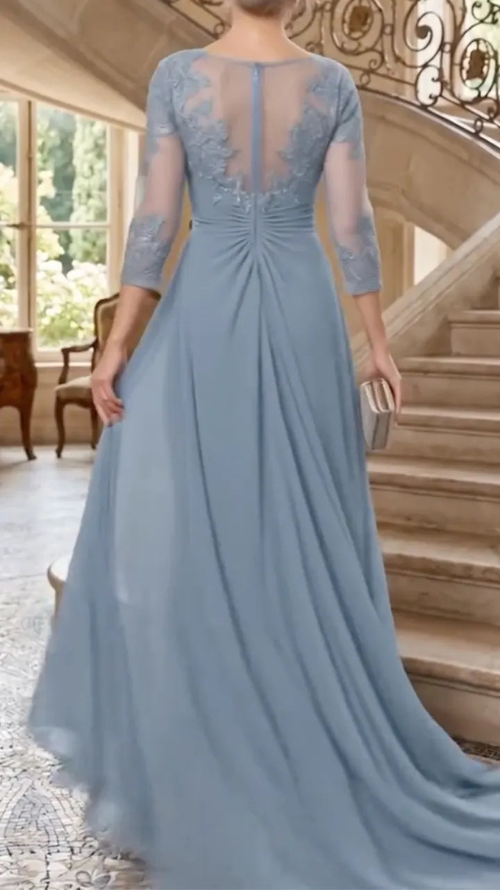 Lace Chiffon 3/4 Sleeve Maxi Dress