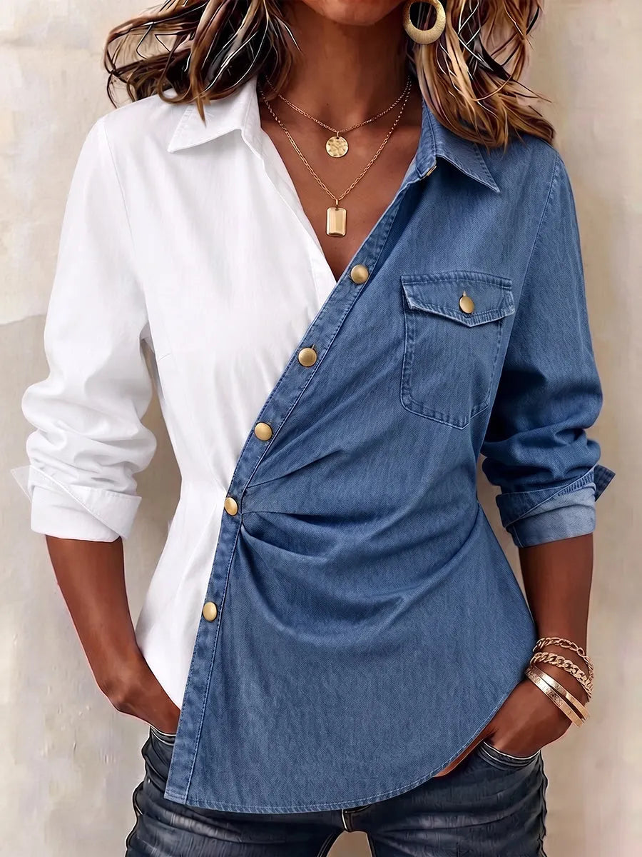 Elegant Irregularly Paneled Denim Shirt