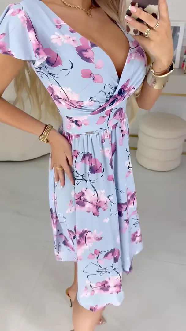 Premium Knit & V-Neck Long Sleeve Midi Dress