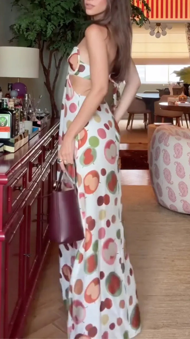 Strapless Cherry Print Maxi Dress