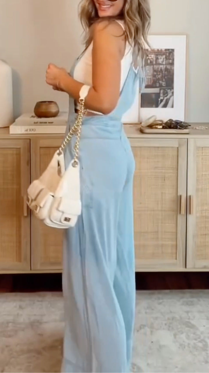 Light Blue Wide-Leg Overalls