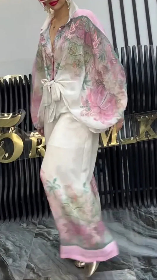 Floral Print Oversized Shirt & Pants Co-Ord Set