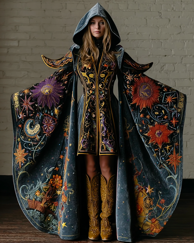 Halloween Theme Party Dark Loose Wide-Sleeved Cape Dress 92b5