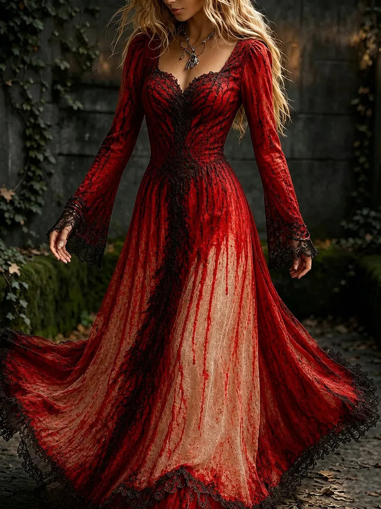 Women's Retro Halloween Themed Comfortable Long-sleeved Dress