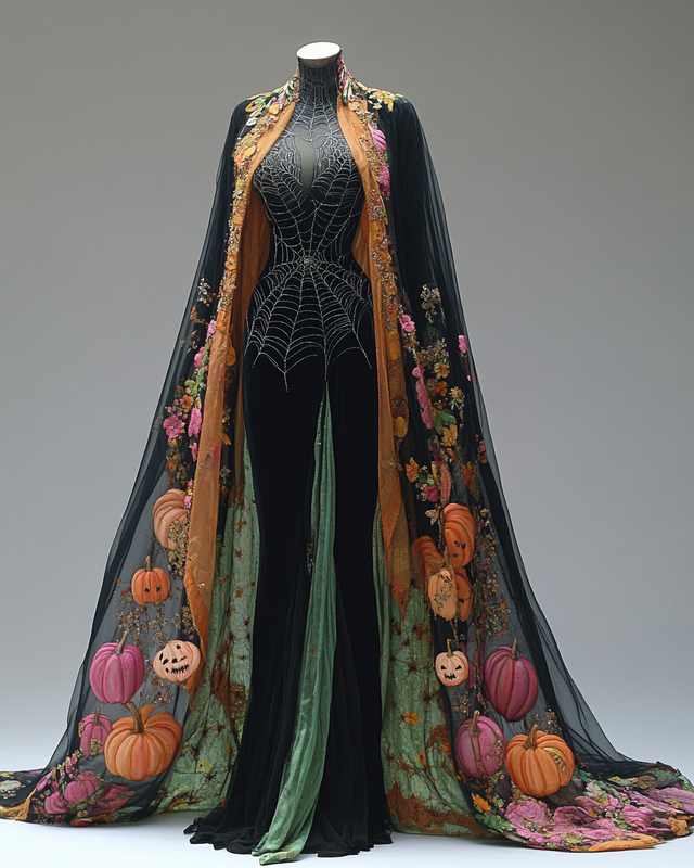 Women's Halloween Bat Wing Sleeve Contrast Cape Dress 2117