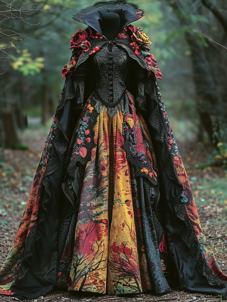 WOMEN'S HALLOWEEN PARTY CONTRAST COLOR LOOSE WIDE SLEEVE CAPE DRESS 5c13