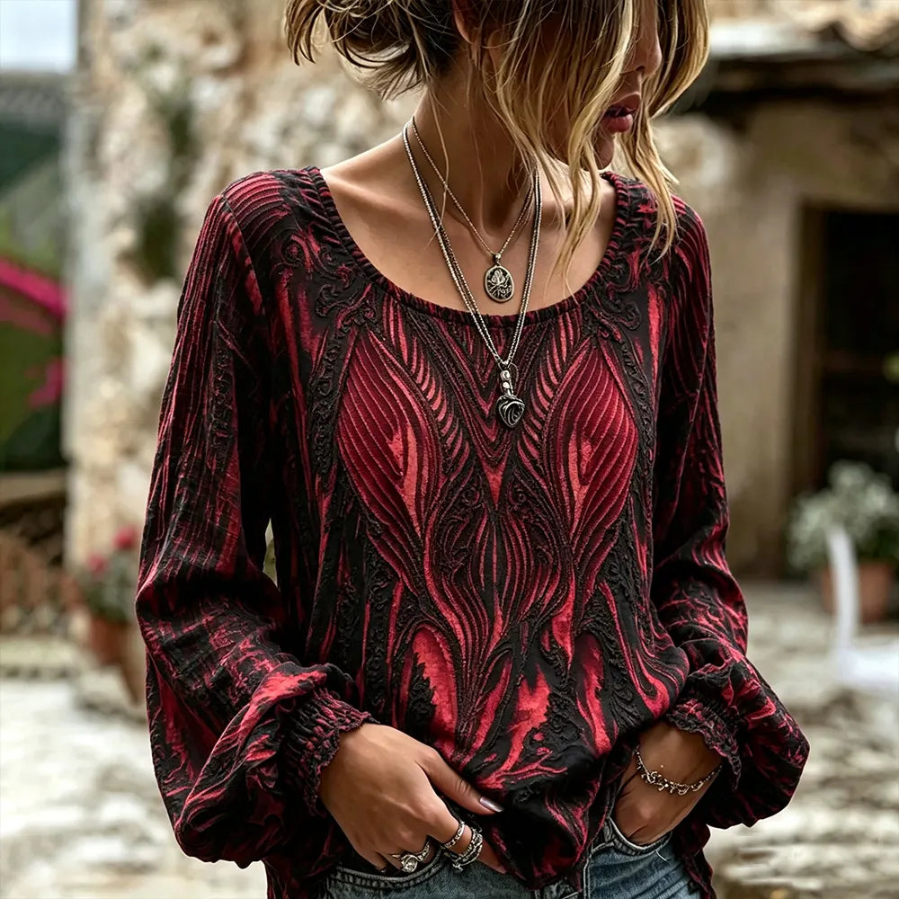 Women's Halloween Anatomical Art Body-hugging Velvet Crew Neck Long Sleeve Top