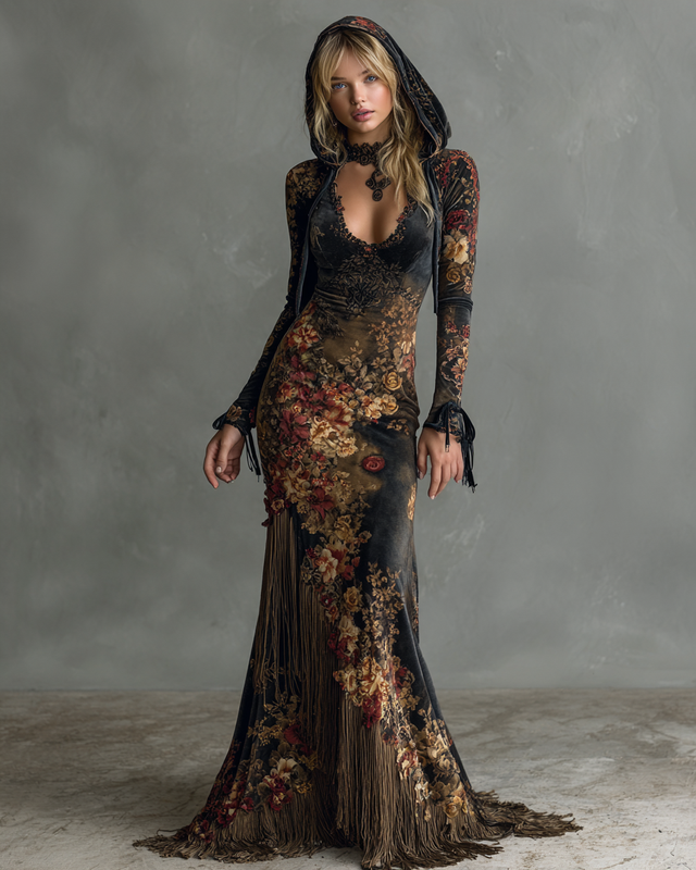 Women's Velvet Slim-Fit Long Dress 4726