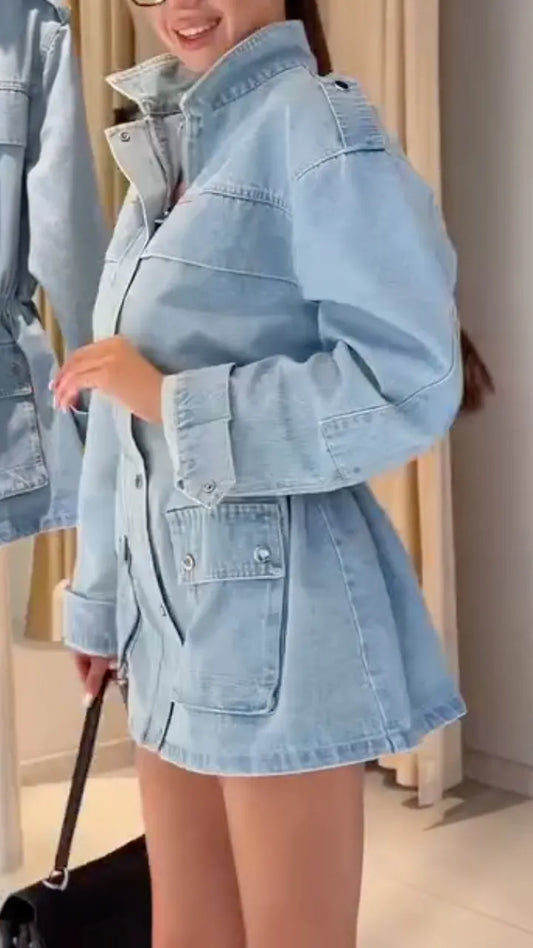 Light Blue Oversized Denim Utility Dress