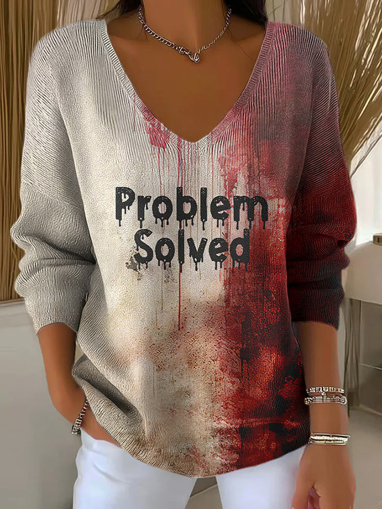 Classic Halloween Problem Solve Art Inspired V Neck Cozy Knit Sweater