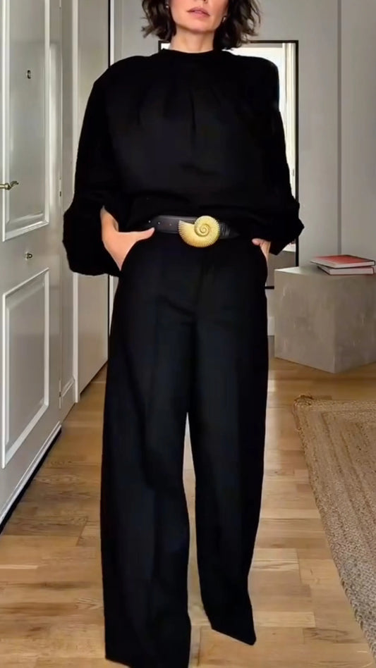 Black Oversized Blouse & Wide Leg Pants Set