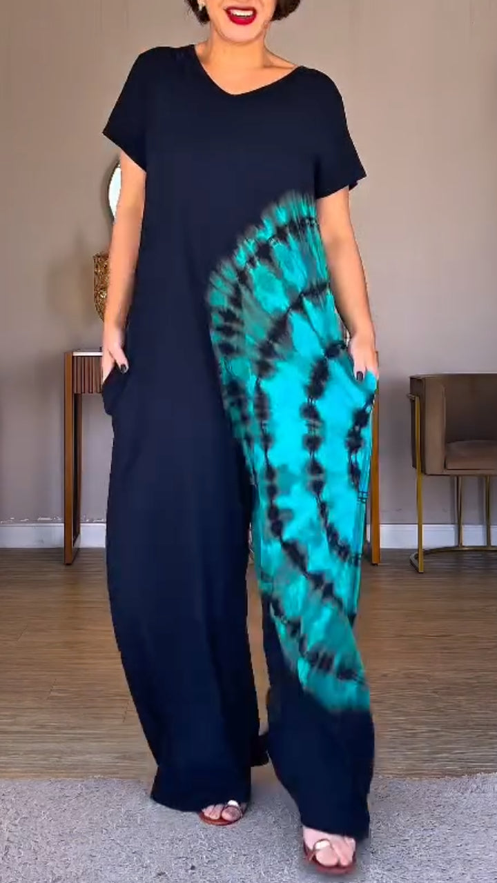 Black Tie-Dye Wide-Leg Jumpsuit
