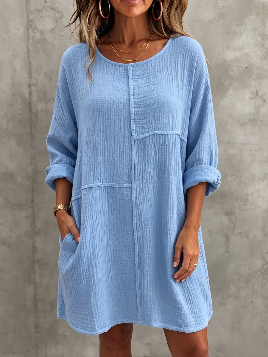 Cozy Relaxed-fit Baby Blue Cotton Dress