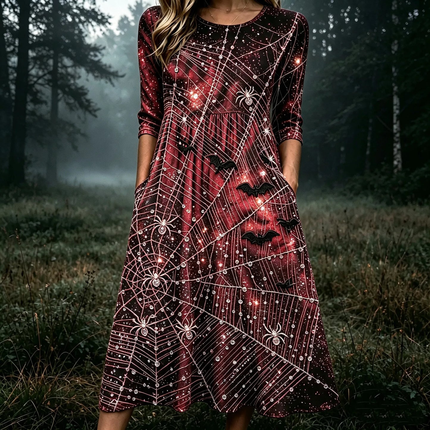 Women's Retro Halloween Style Spider Print Dress