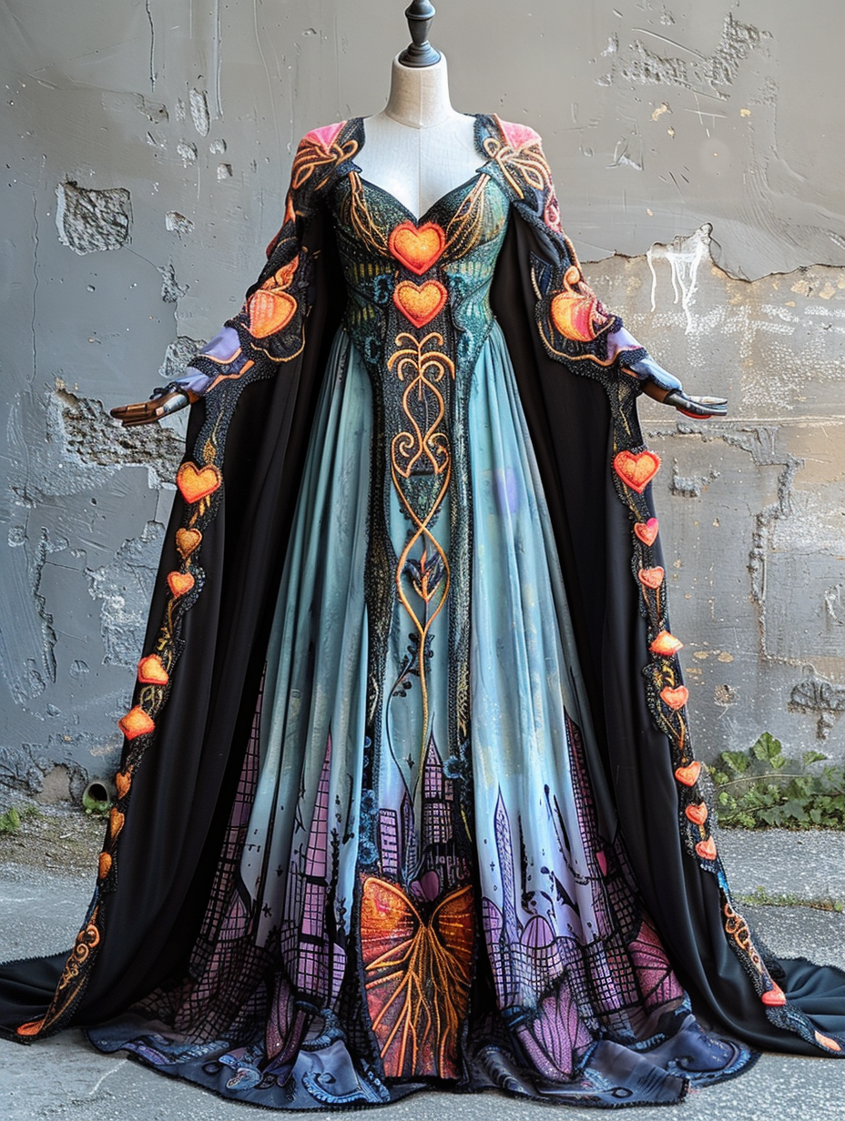 WOMEN'S HALLOWEEN PARTY CONTRAST COLOR LOOSE WIDE SLEEVE CAPE DRESS 7f27