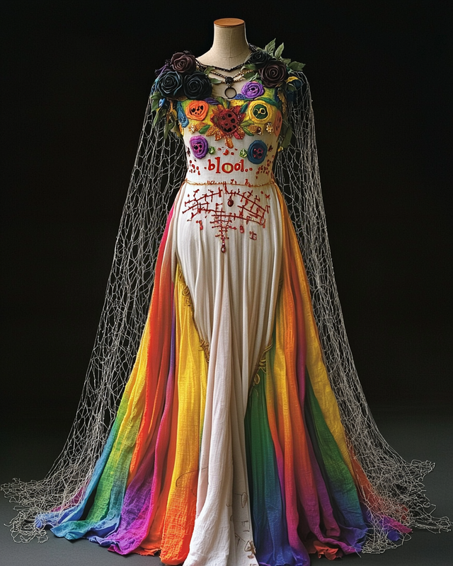 Women's Halloween Bat Wing Sleeve Contrast Cape Dress e4b5