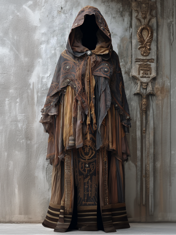 Retro hooded gorgeous contrast color cape e69f
