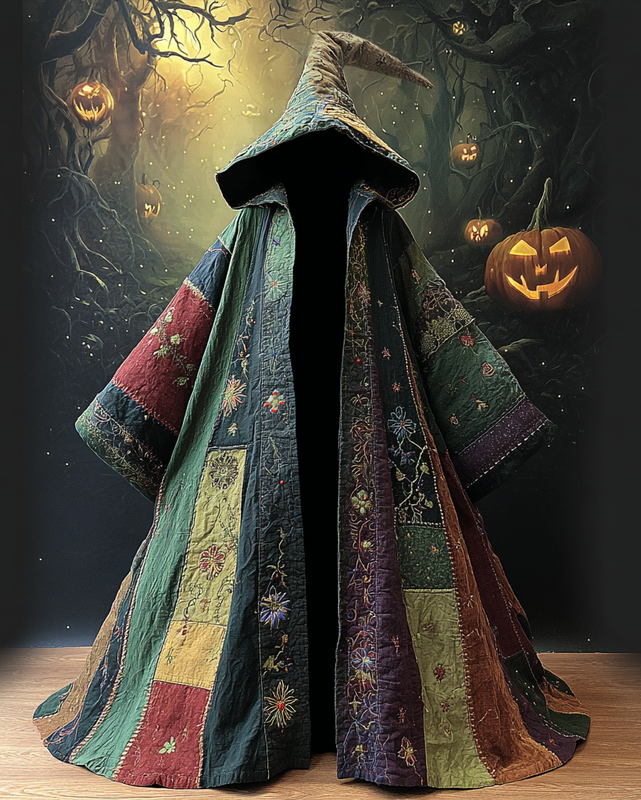 Contrast color stitching floral 3D embroidered cape 8aca