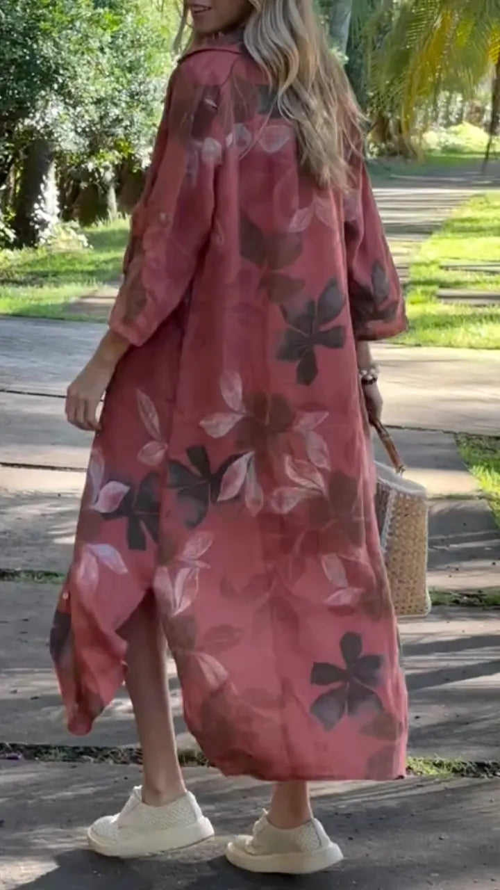 Rust Linen Tunic Dress & Kimono Cardigan Set