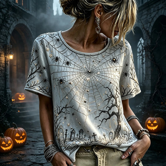 Women's Retro Halloween Theme Printed Casual T-shirt