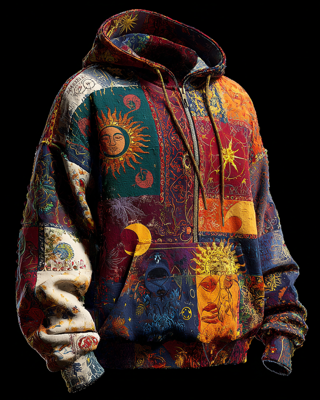Men's Star and Moon Embroidery Casual Hoodie 4ad1