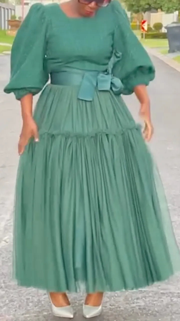 Green Puff Sleeve Top & Tiered Tulle Skirt Co-Ord Set