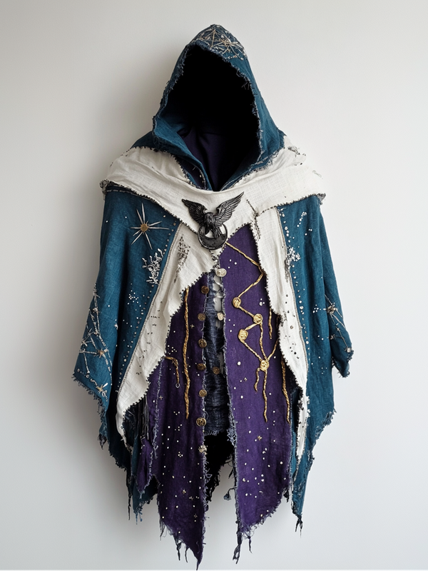 Retro hooded gorgeous contrast color cape c19b