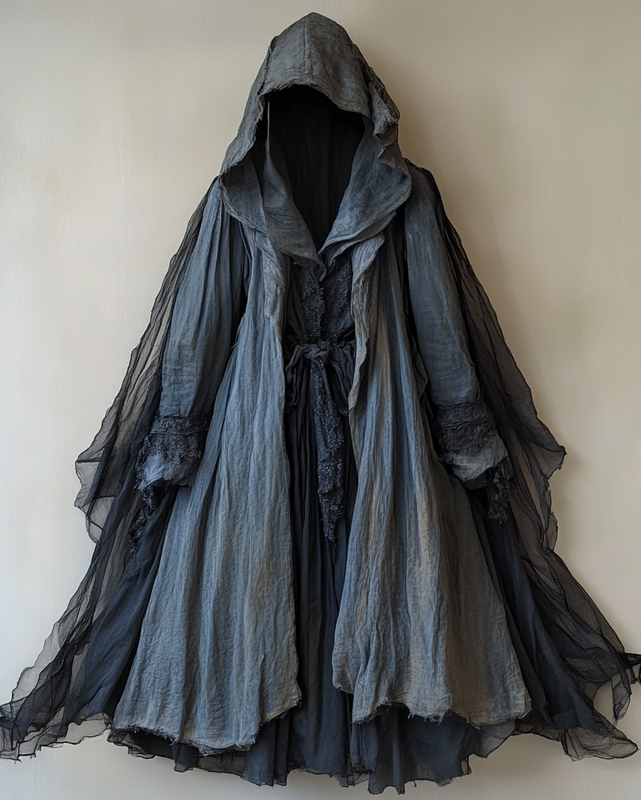 Irregular cotton and linen splicing mesh long wizard cloak c4b0