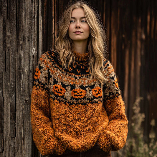 Vintage Fairman Island Halloween Pumpkin Face Sweater