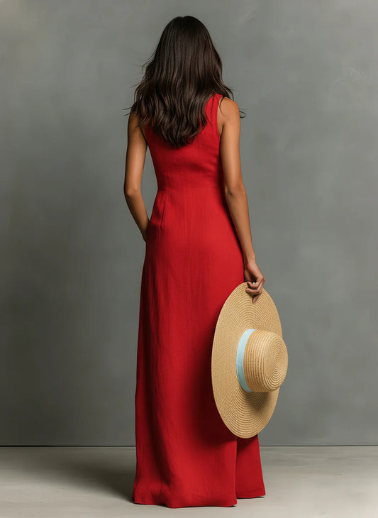 Linen Sleeveless Shirt Maxi Dress
