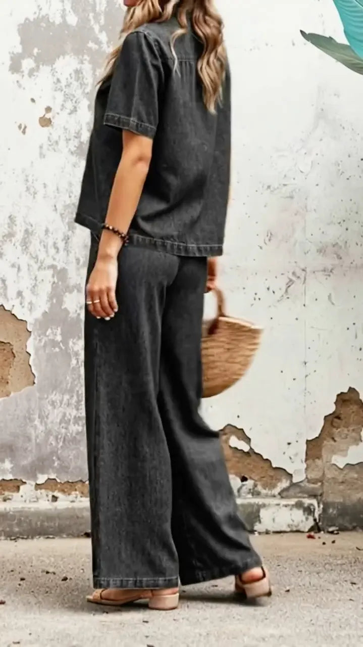 Denim Asymmetrical Button 2 Piece Set