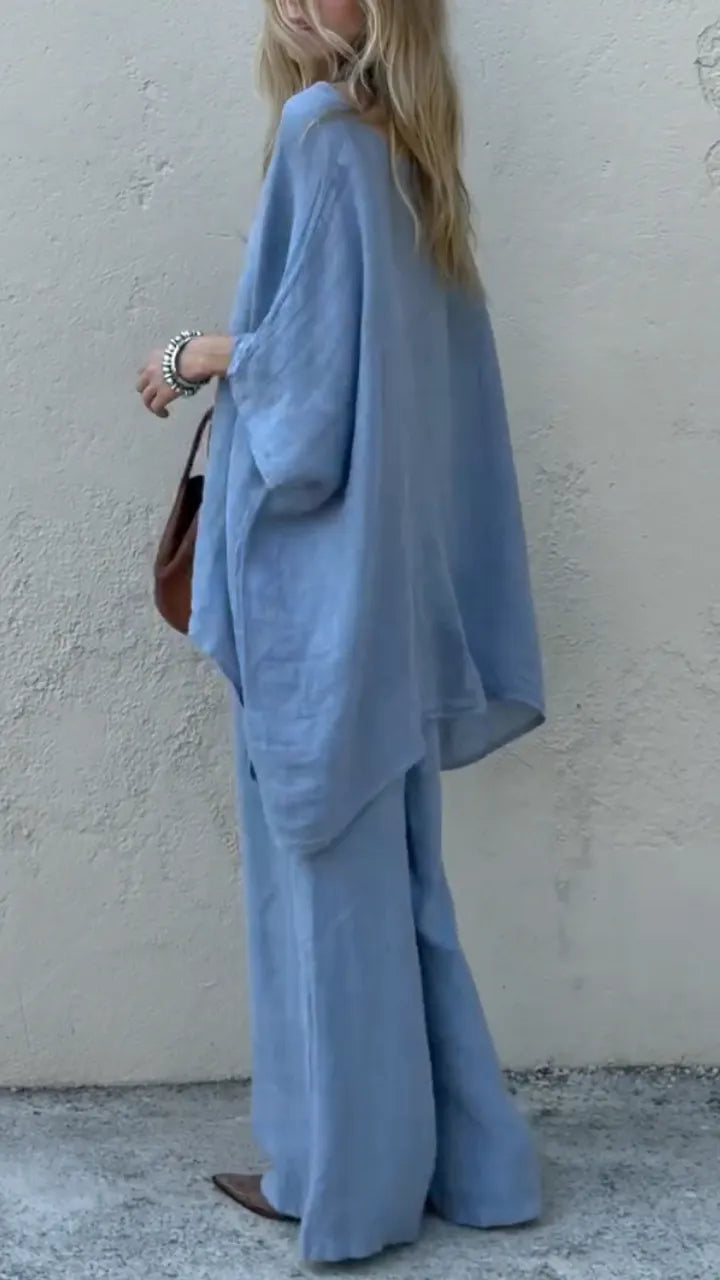Dusty Blue Linen Oversized Co-Ord Set