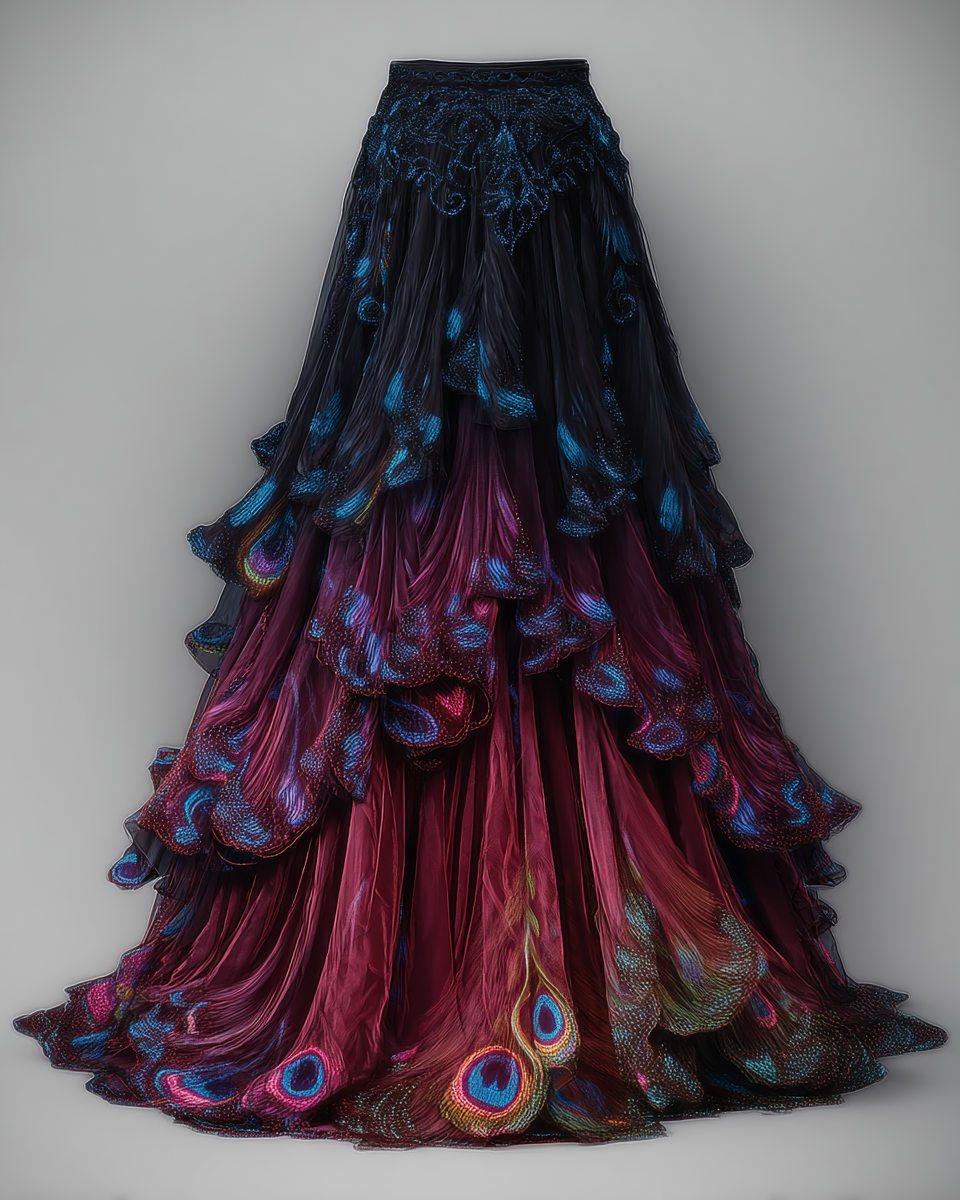 Elegant Patchwork Peacock Long Skirt 41fa
