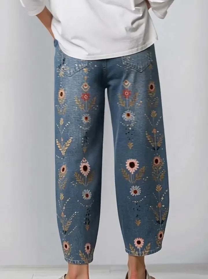 High Waist Cropped Wide Leg Denim Pants