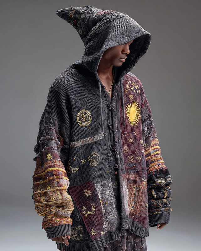 Men's Star and Moon Embroidery Hooded Sweatshirt coat 8b8a