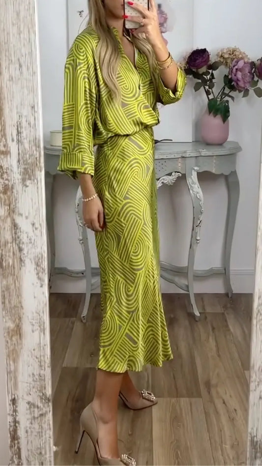 Geometric Print Shirt & Midi Skirt Co‑Ord Set