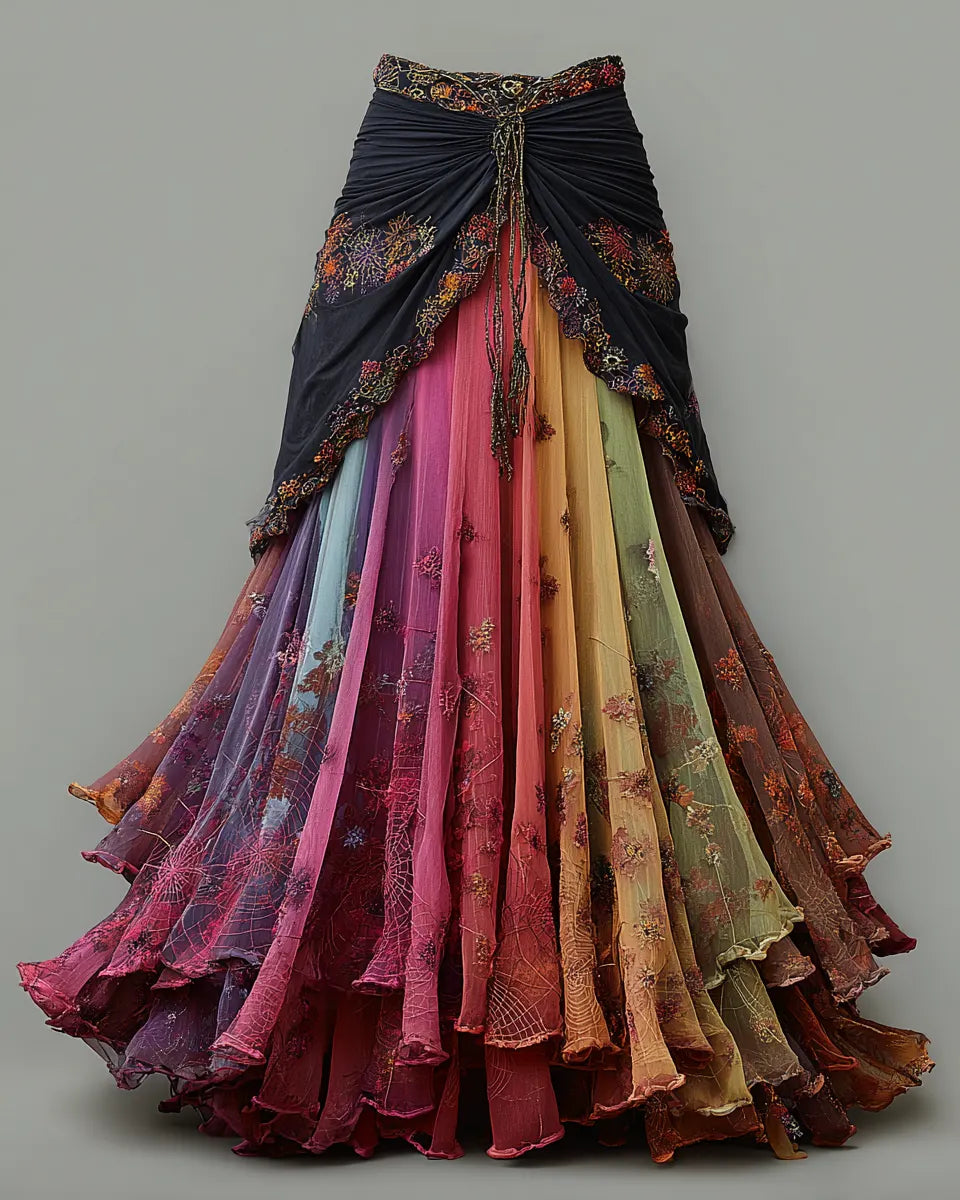 Elegant Patchwork Colorful Skirt 3aed